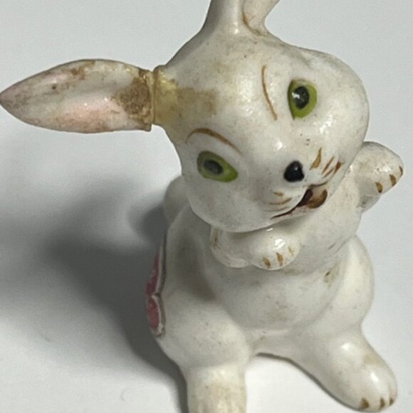 VTG 3 Miniature Rabbits Bone China Figurines White w/Green Eyes 2" Japan - Picture 13 of 15